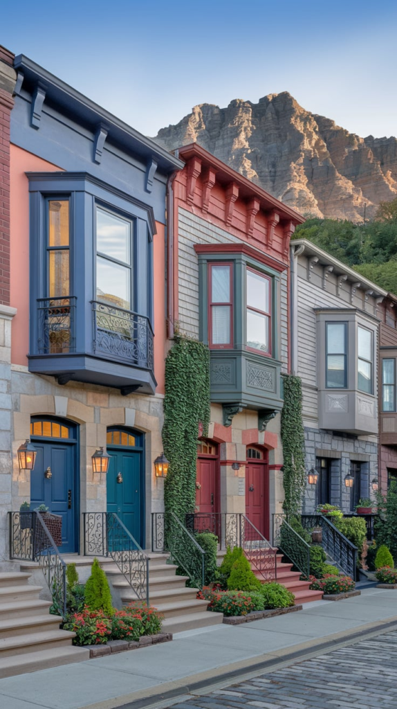 Urban brownstone Bloxburg house exterior