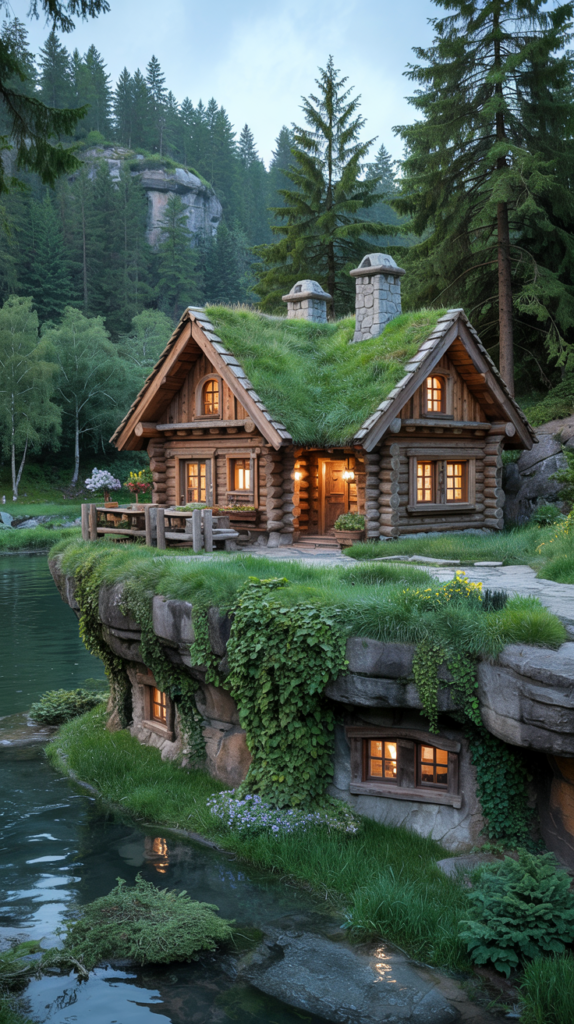 Rustic log cabin Bloxburg house exterior