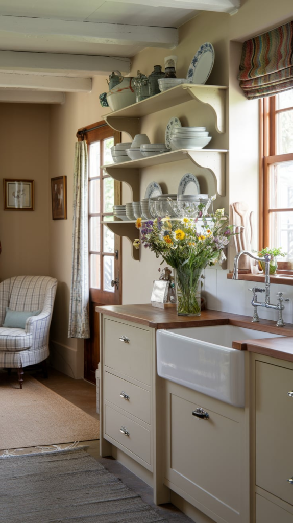Built-in bookshelves in cottage
