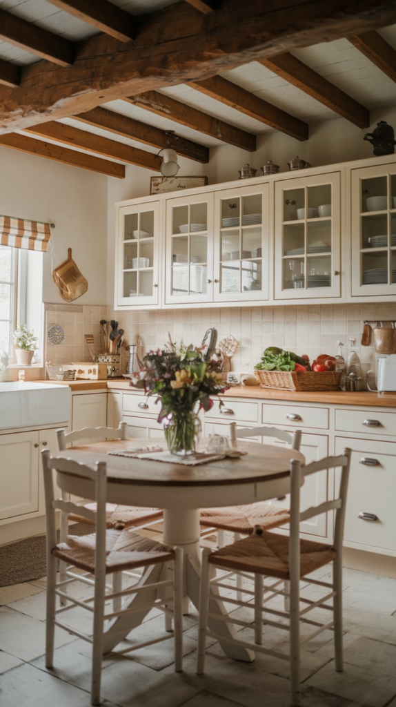 Open kitchen shelves with pottery