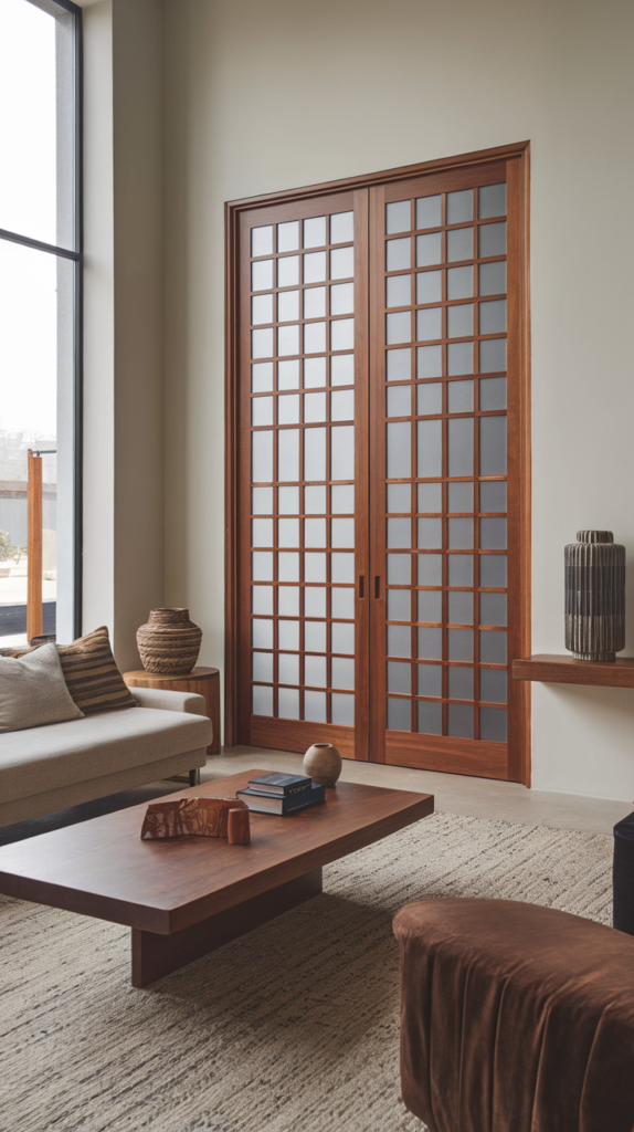 Black metal-framed glass door