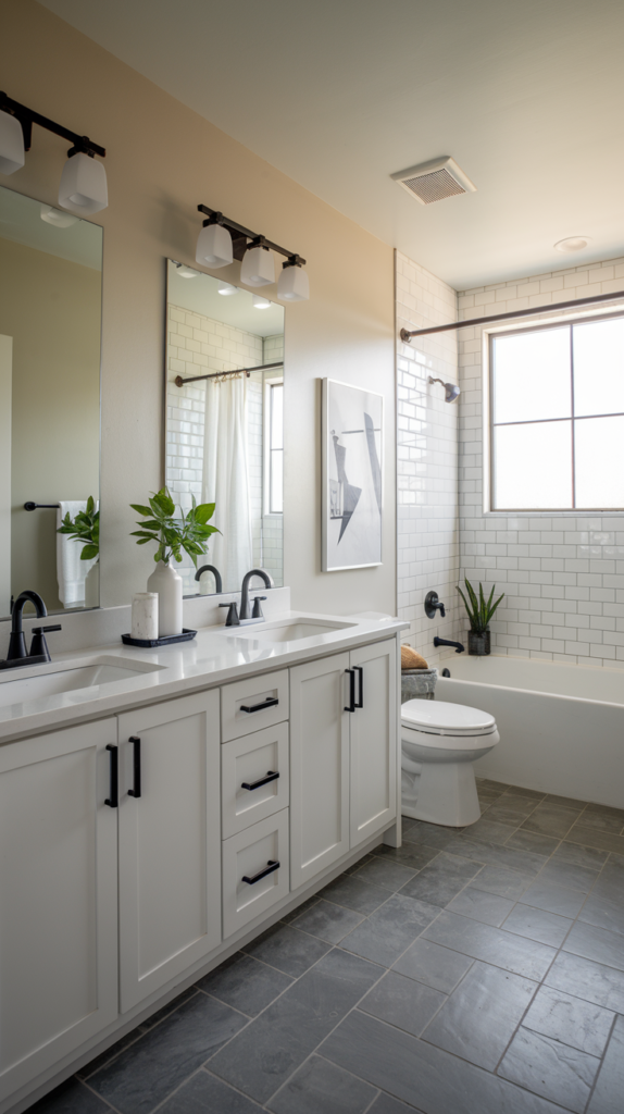 Bathroom with black accents