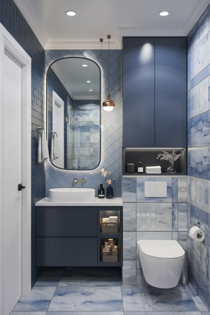 Metallic accents in bathroom