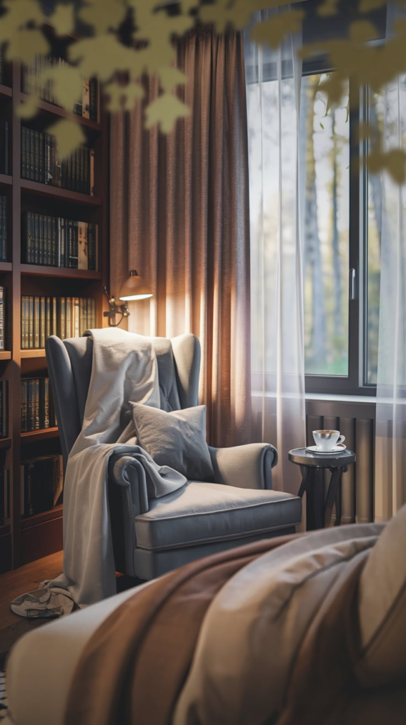 Reading nook under loft bed