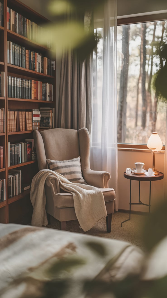Armchair and ottoman reading nook