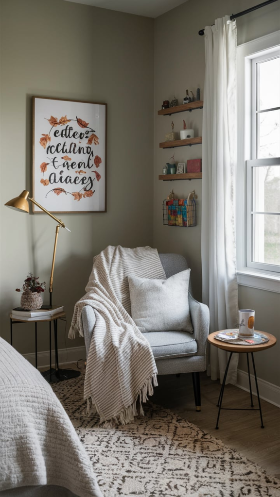 Boho floor poufs reading nook
