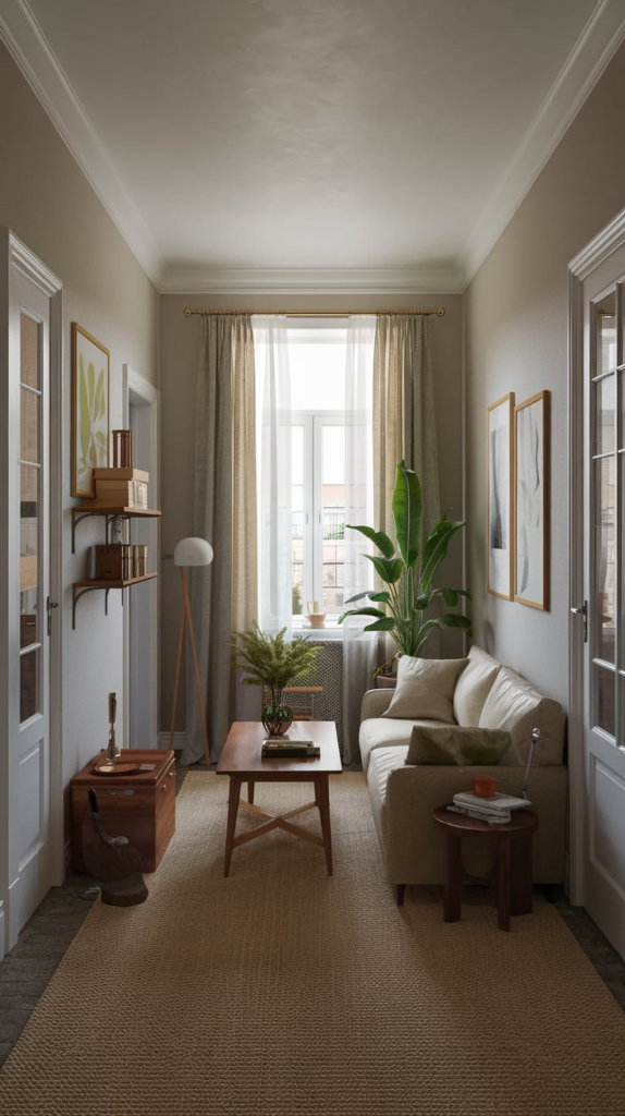 Open shelving in small apartment