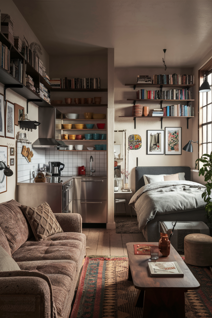 Open floor plan in small apartment