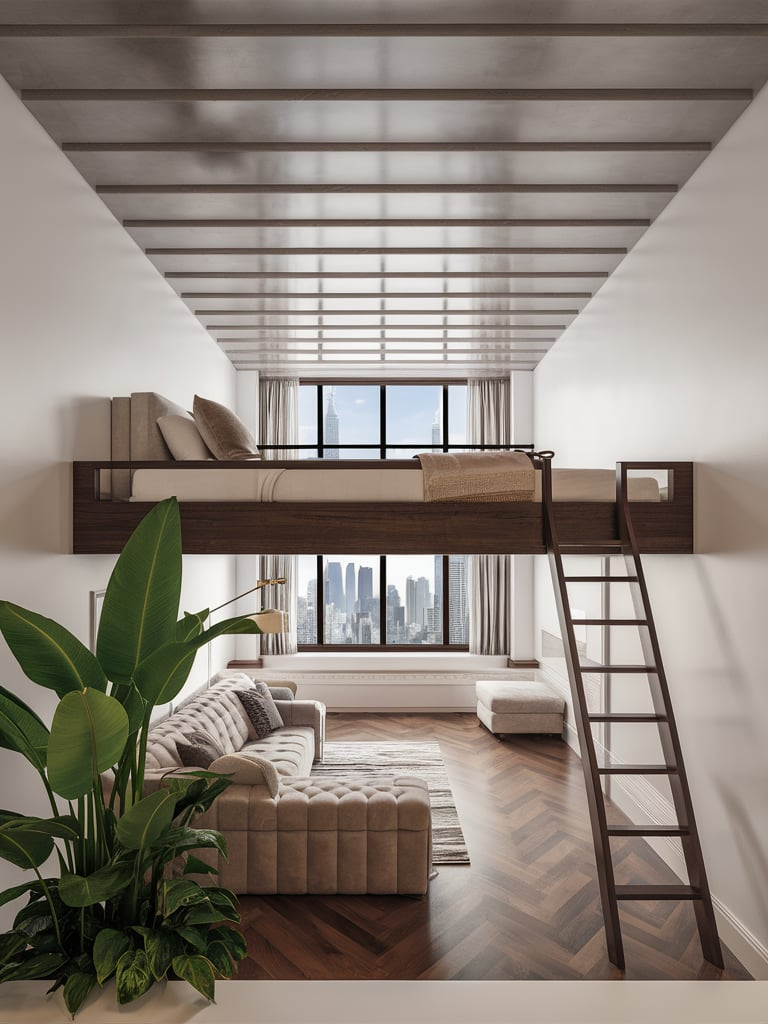 Cozy bedroom nook in loft