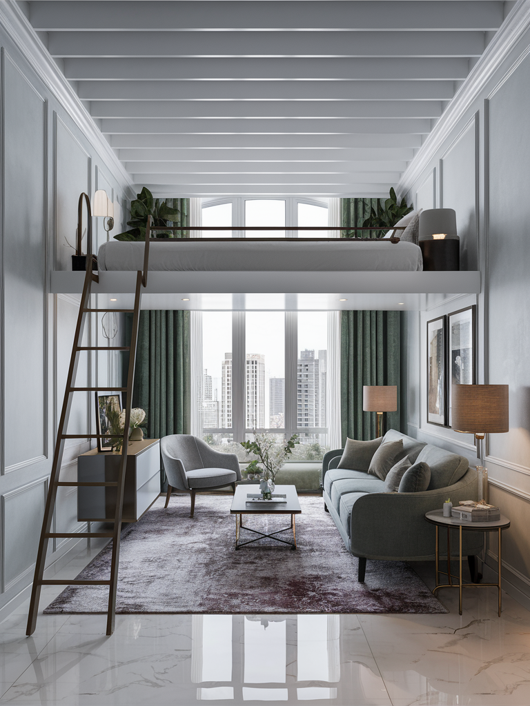 Area rugs dividing loft spaces