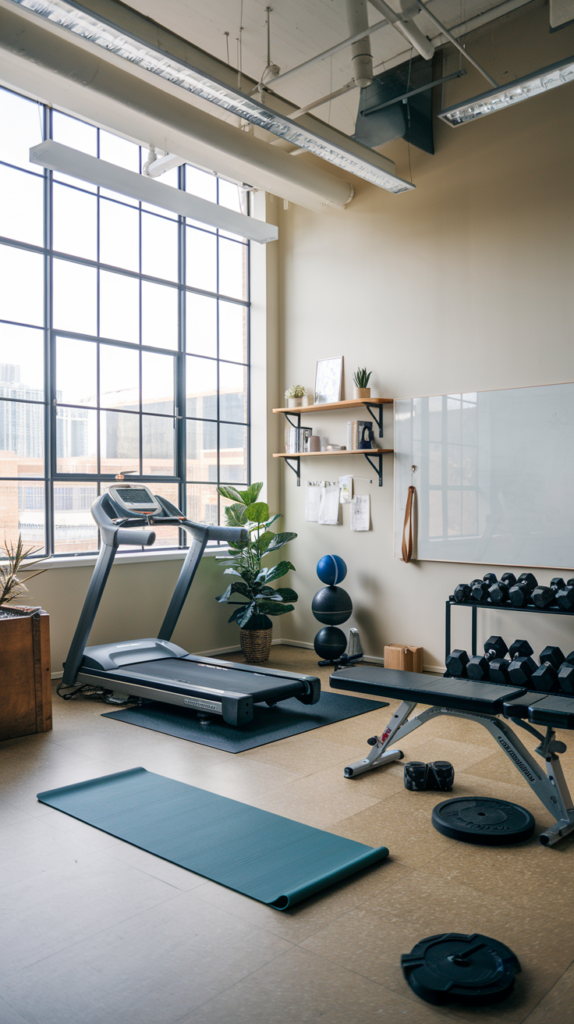 Open floor plan with minimalist equipment