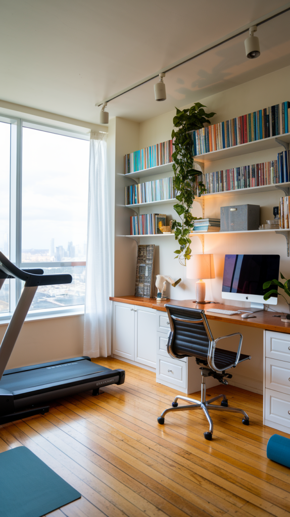 Bookshelf with barbell storage