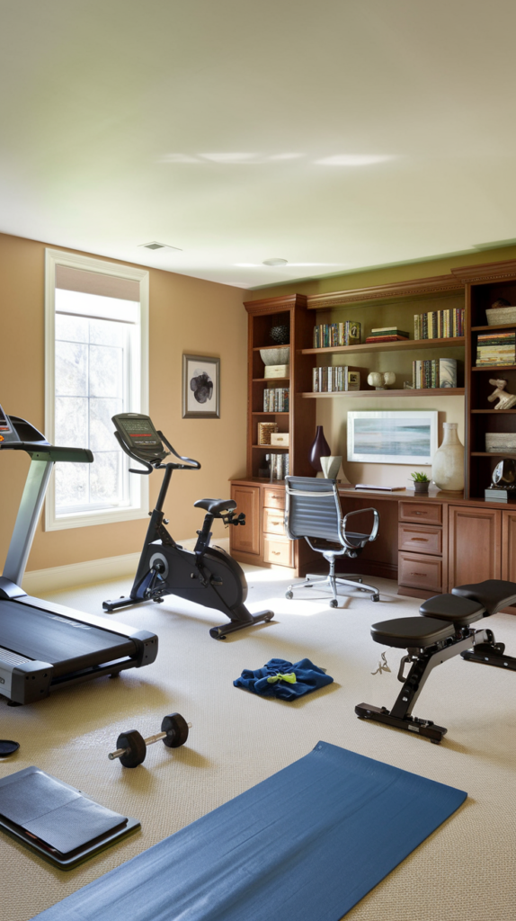 Convertible desk with under-desk elliptical