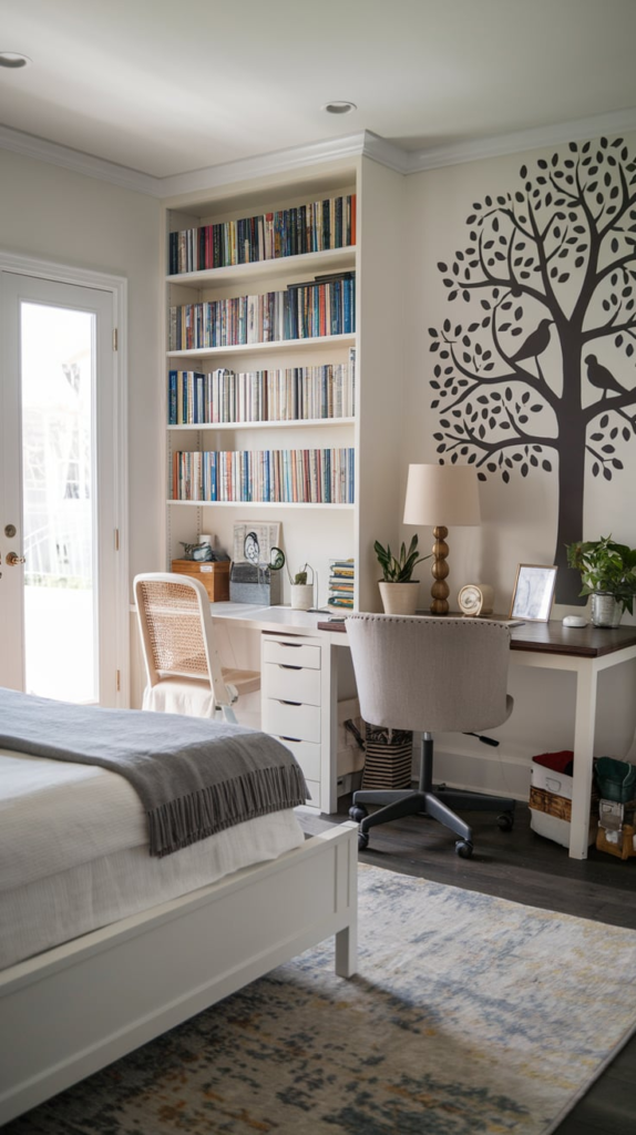 Wall-mounted desk and shelves