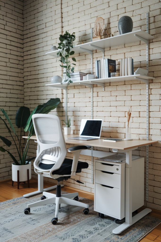 Wall-mounted shelves in home office