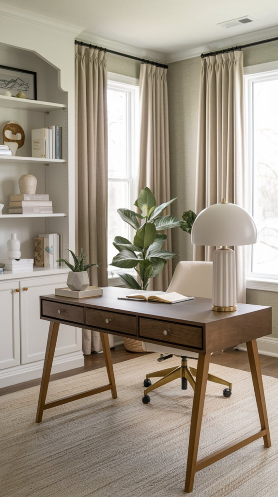 Floating shelves in office