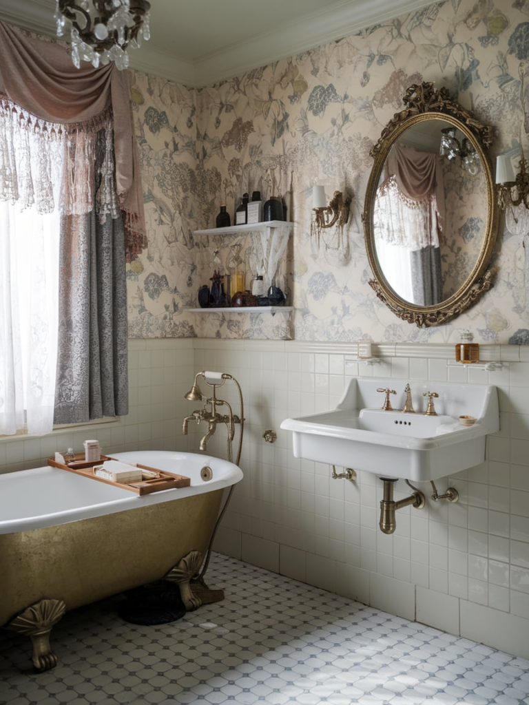Beadboard walls in bathroom