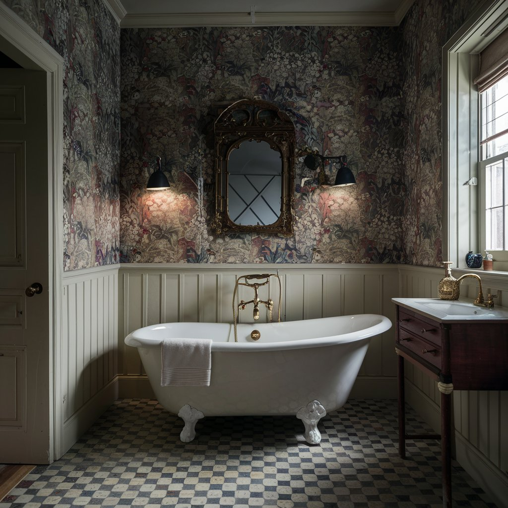 Vintage artwork in bathroom