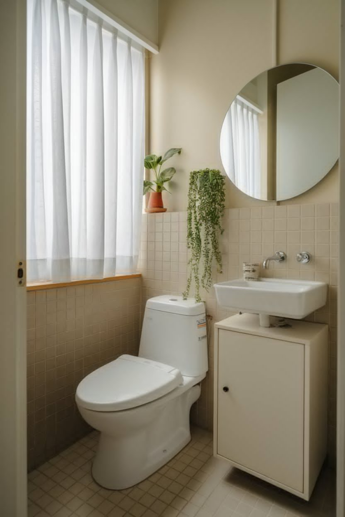 Large decorative mirror in bathroom