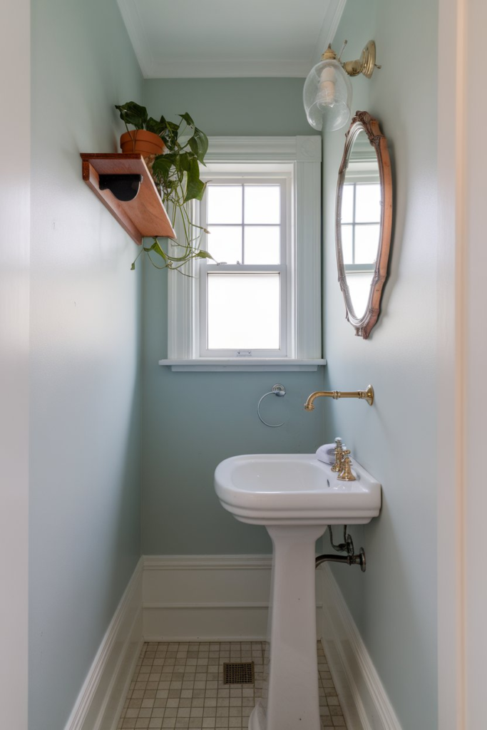 Compact corner sink in bathroom