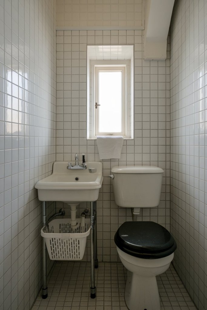 Open shelving in bathroom