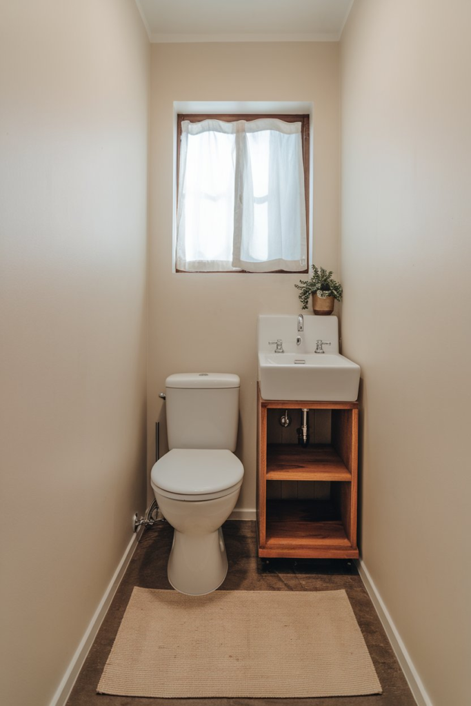 Patterned tile floor in bathroom