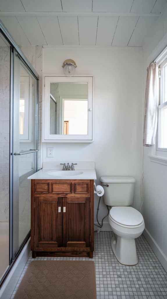 Floating shelves in bathroom