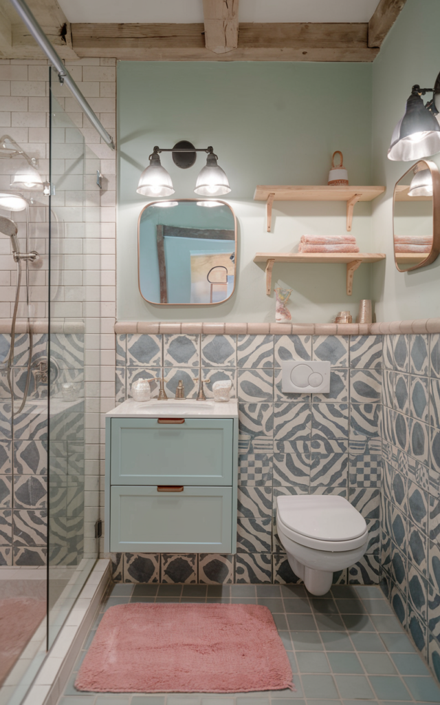 Hanging plants in bathroom