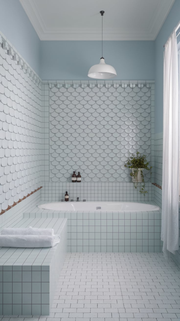 Colorful painted bathroom tiles