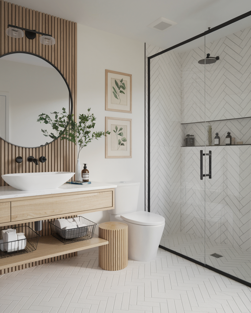 Plant on bathroom countertop