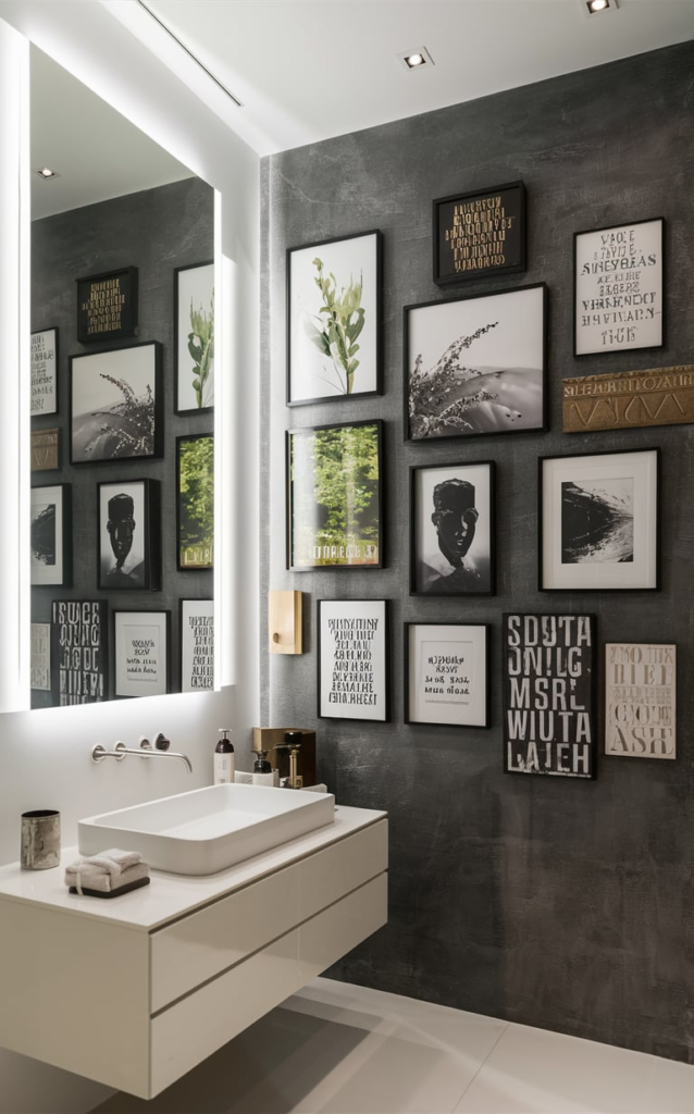 Floating frames in bathroom