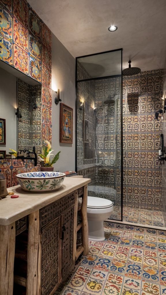 Elegant bathroom with artwork