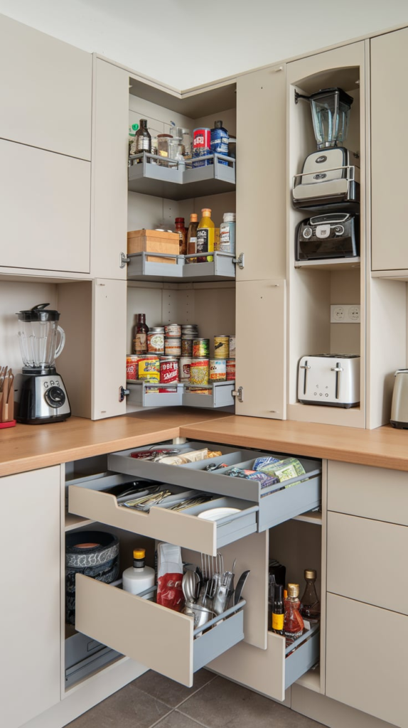 Stackable baskets in pantry