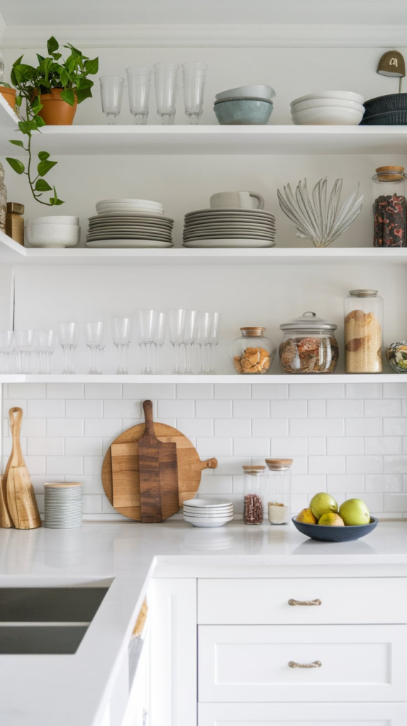 Floating shelves outside pantry
