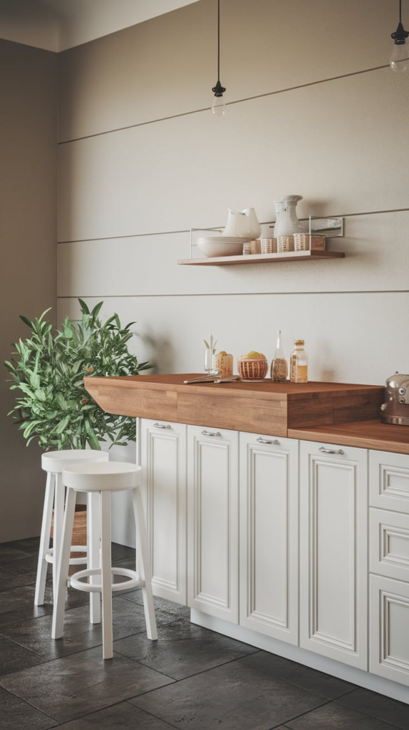 Farmhouse style wooden kitchen bar