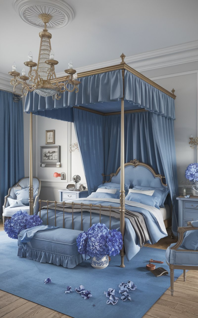 Patterned French blue bedding