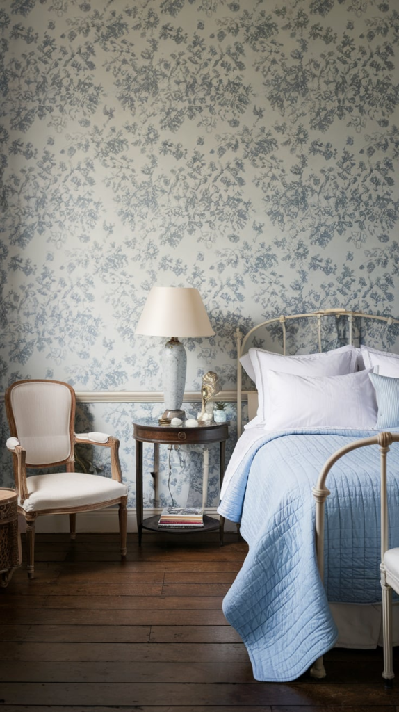 Layered French blue bedding