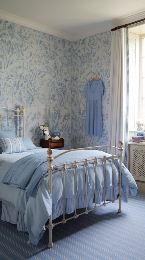 French blue patterned rug