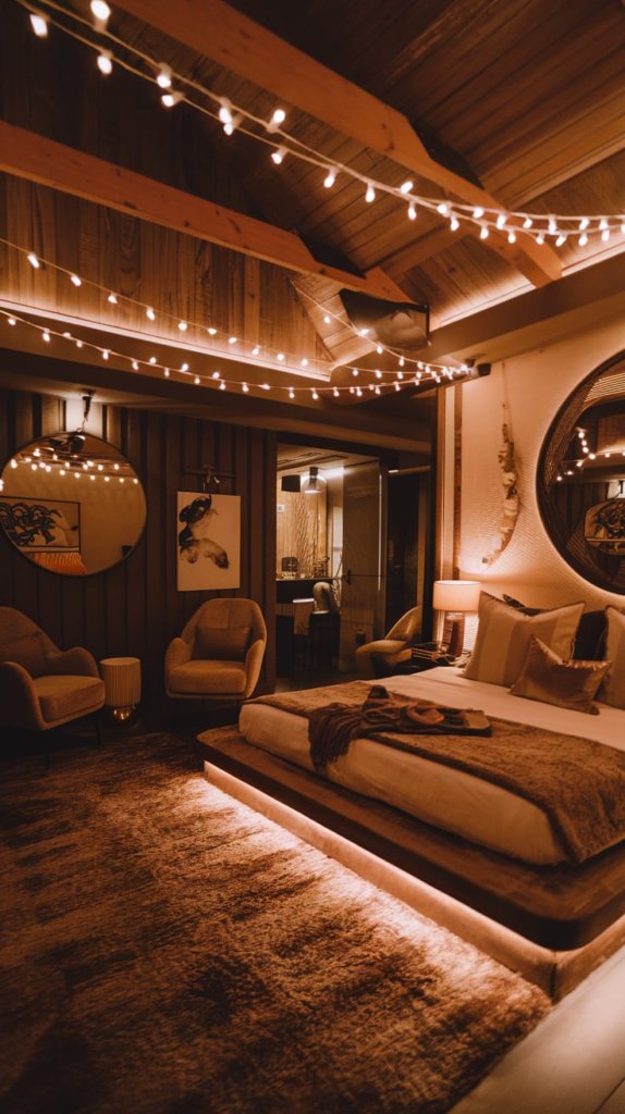 Fairy lights on ceiling resembling stars