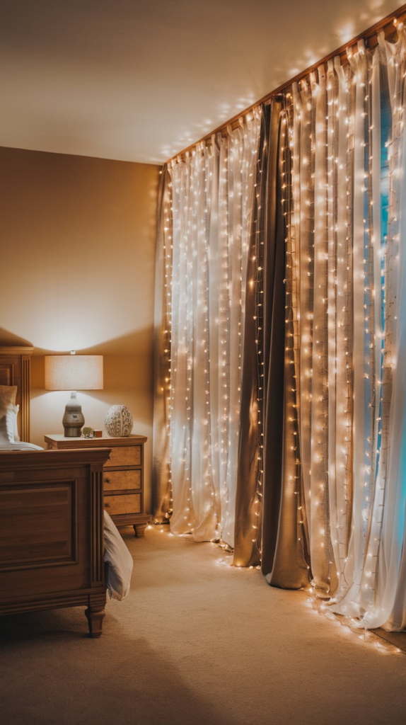 Fairy lights in reading nook