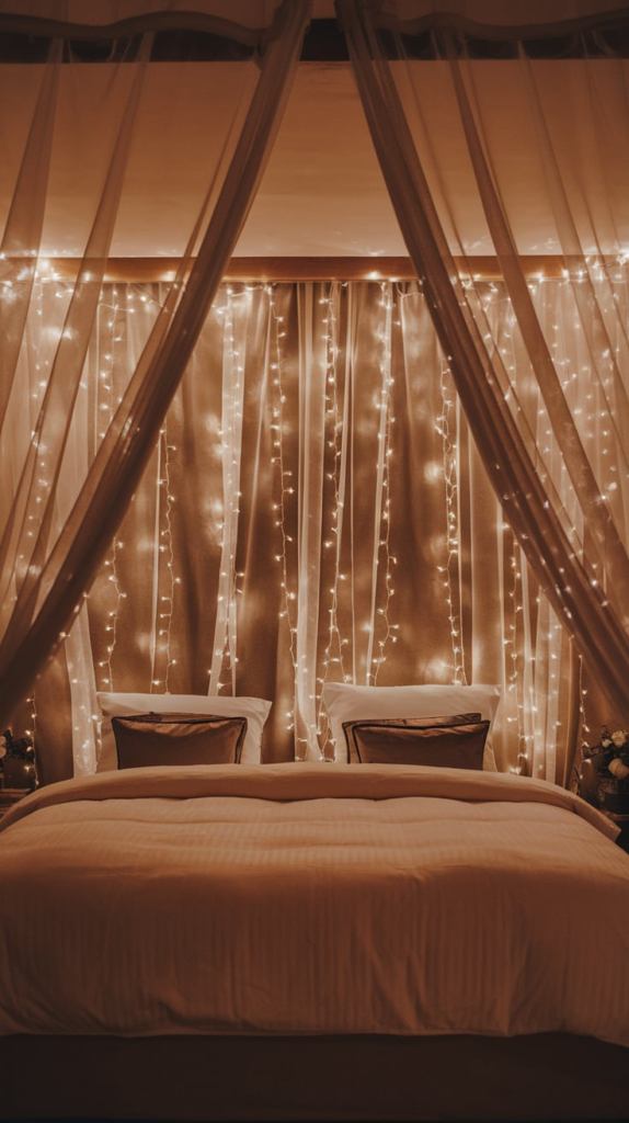 Fairy lights wrapped around ladder