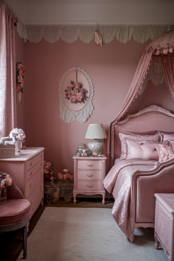 Layered dusty pink bedding