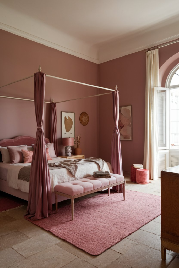 Macramé decor in dusty pink bedroom