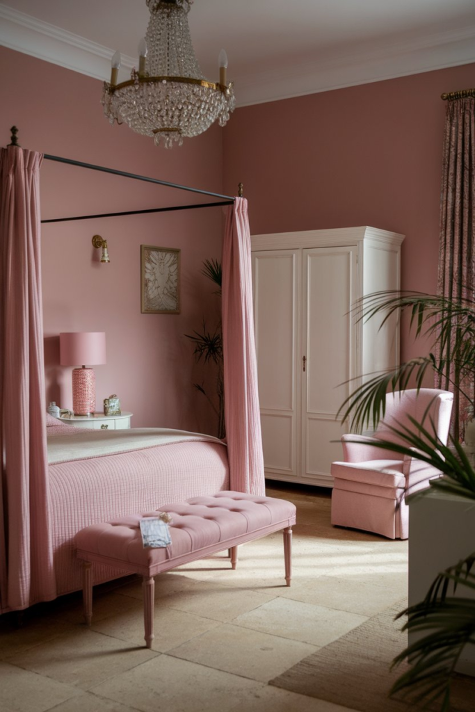 Textured dusty pink bedroom