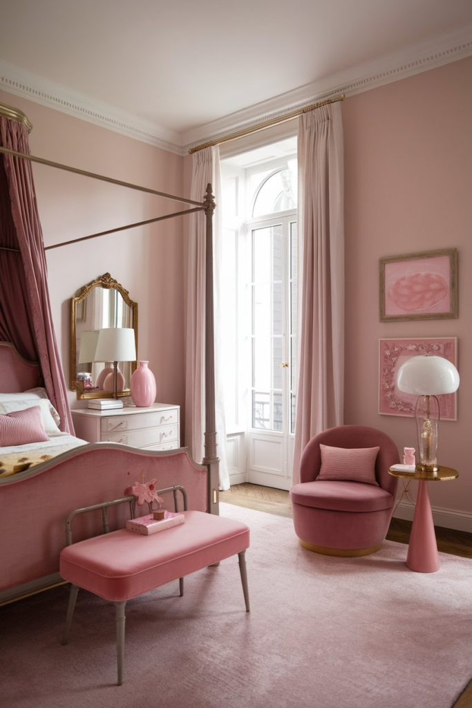 Dusty pink and grey bedroom