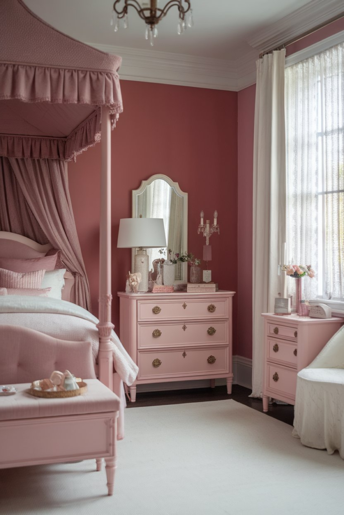 Gallery wall with dusty pink frames