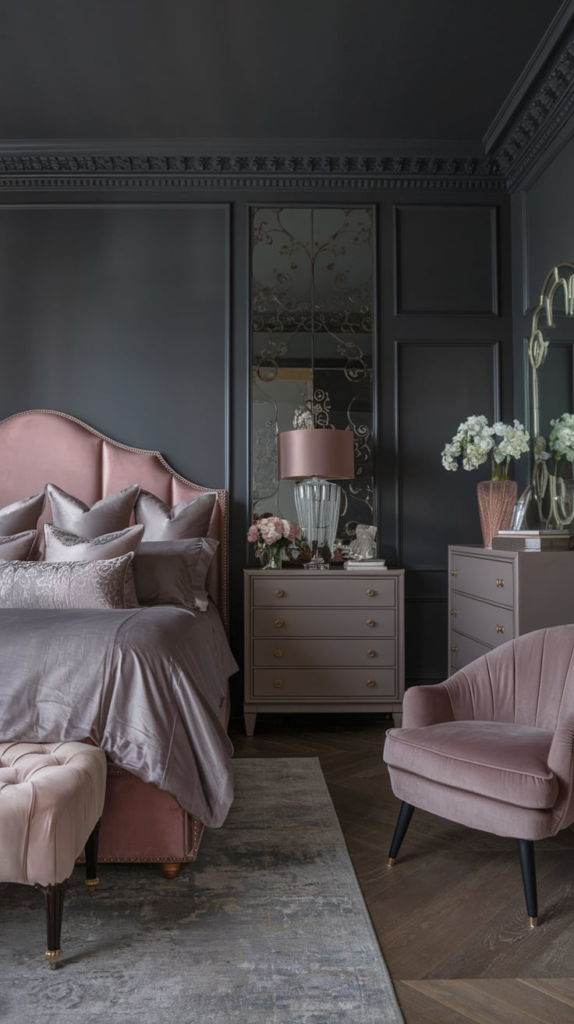 Layered dusty pink rugs