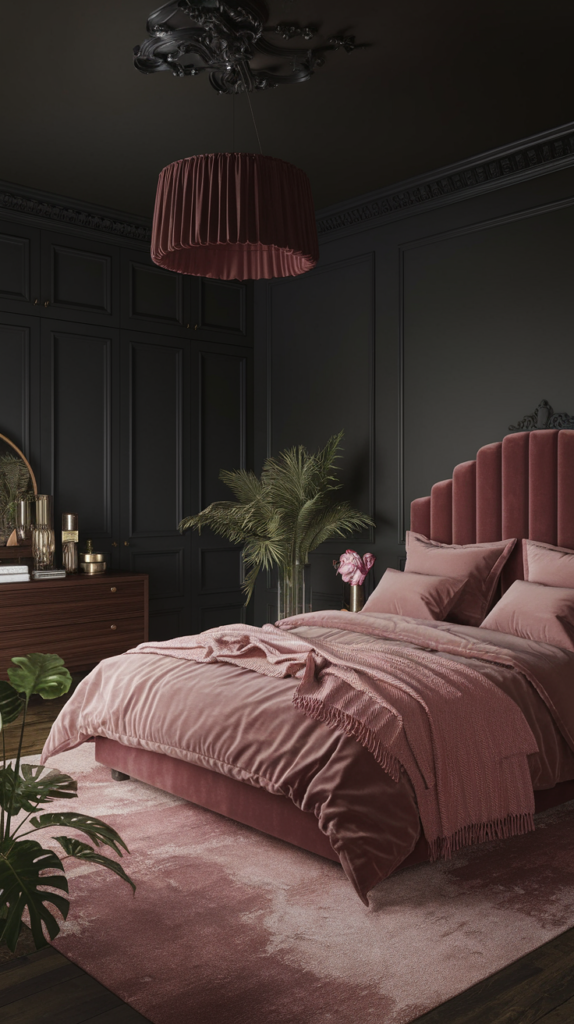 Monochrome dusty pink bedroom