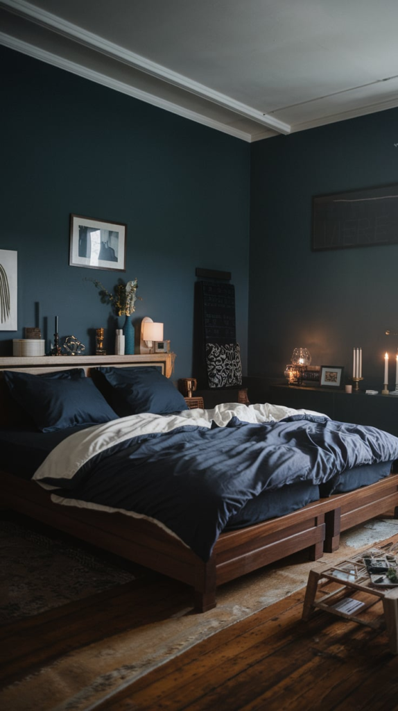 Moody wall art in bedroom