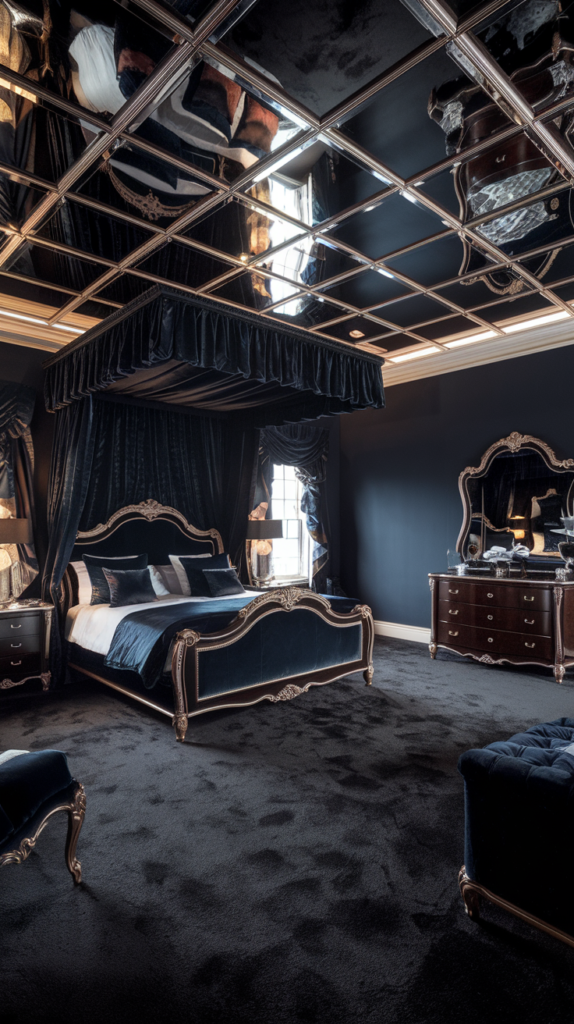 Canopy bed with dark drapes